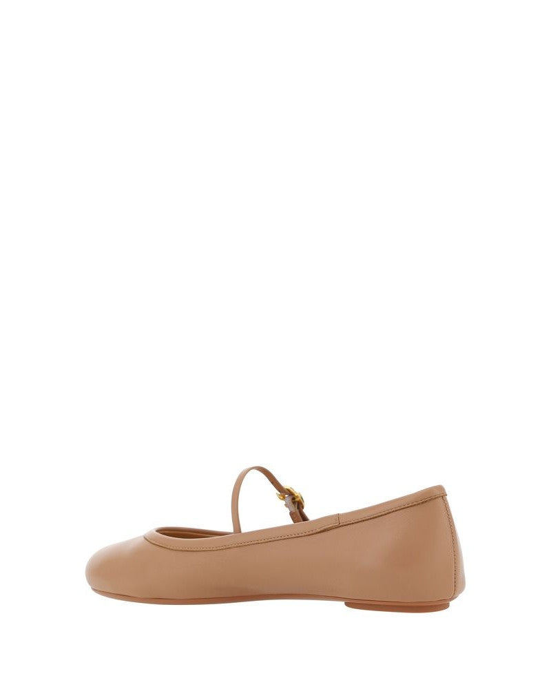 Gianvito Rossi Beige Calf Leather Bos Taurus Ballet Flats Flats