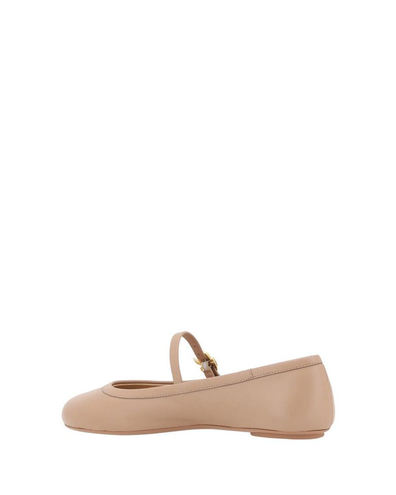 Gianvito Rossi Beige Calf Leather Bos Taurus Ballet Flats Flats