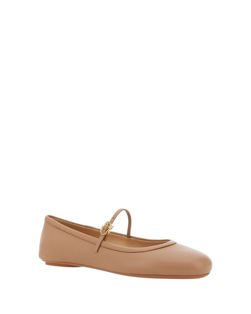 Gianvito Rossi Beige Calf Leather Bos Taurus Ballet Flats Flats