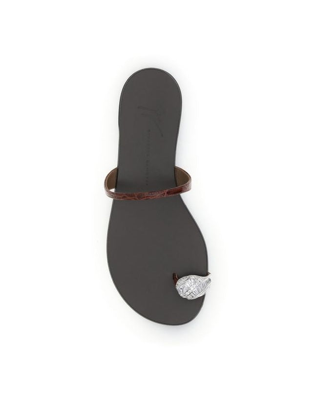 Giuseppe Zanotti Brown Calf Leather Bos Taurus Flat Sandals Glam Steals