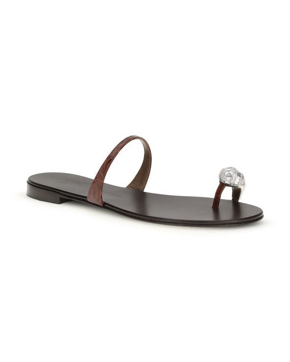 Giuseppe Zanotti Brown Calf Leather Bos Taurus Flat Sandals Glam Steals