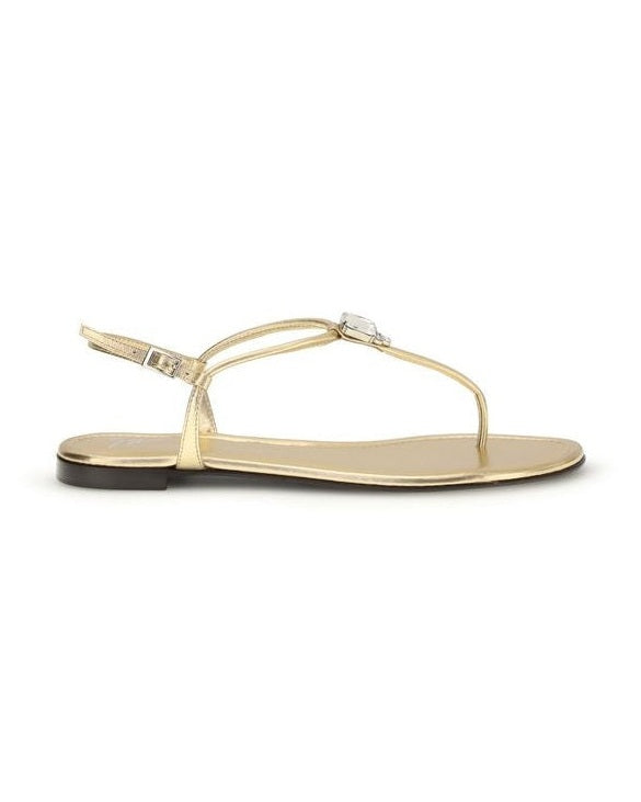 Giuseppe Zanotti Gold Calf Leather Bos Taurus Flat Sandals Sandals