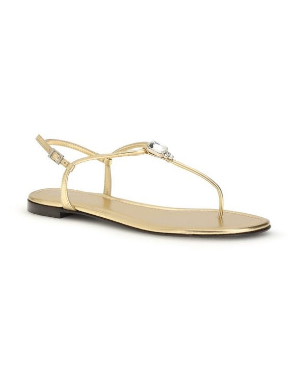 Giuseppe Zanotti Gold Calf Leather Bos Taurus Flat Sandals Glam Steals