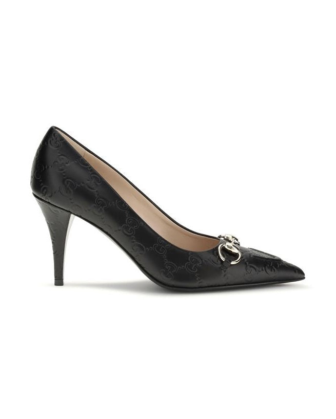 Gucci Black Calf Leather Bos Taurus Mid Heel Pumps