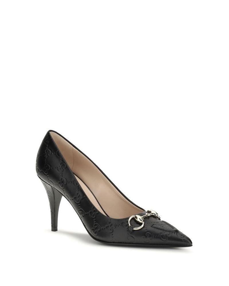 Gucci Black Calf Leather Bos Taurus Mid Heel Pumps
