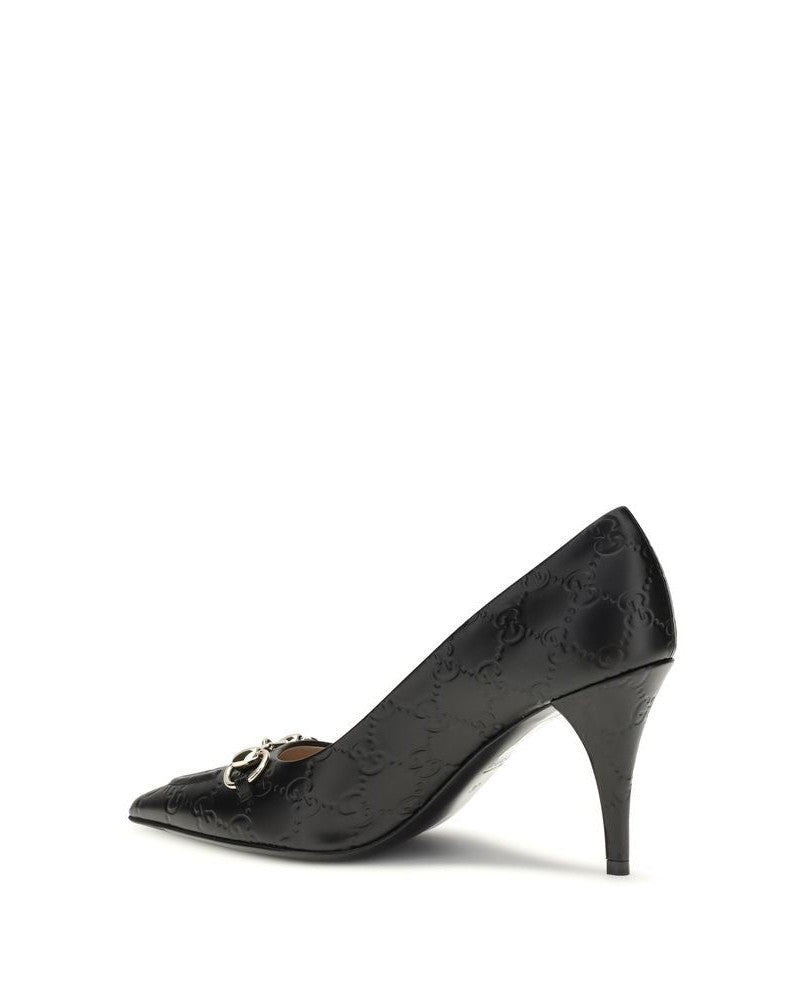 Gucci Black Calf Leather Bos Taurus Mid Heel Pumps