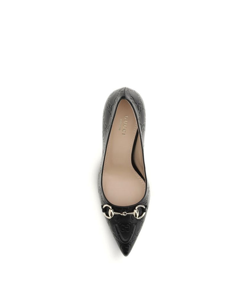Gucci Black Calf Leather Bos Taurus Mid Heel Pumps