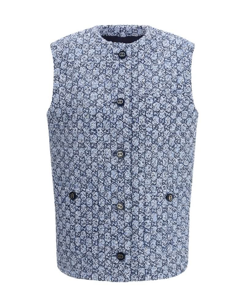 Gucci Blue Cotton Sleveless Jacket Glam Steals