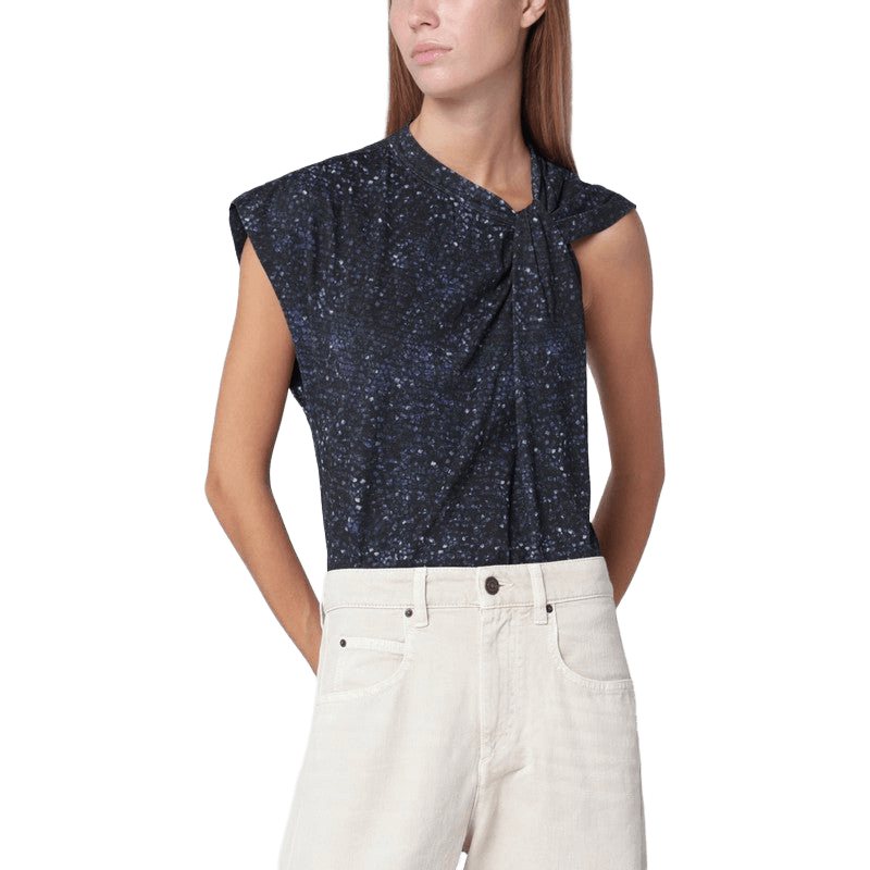 Isabel Marant Midnight Blue Nayda Asymmetrical T-shirt with Print Glam Steals