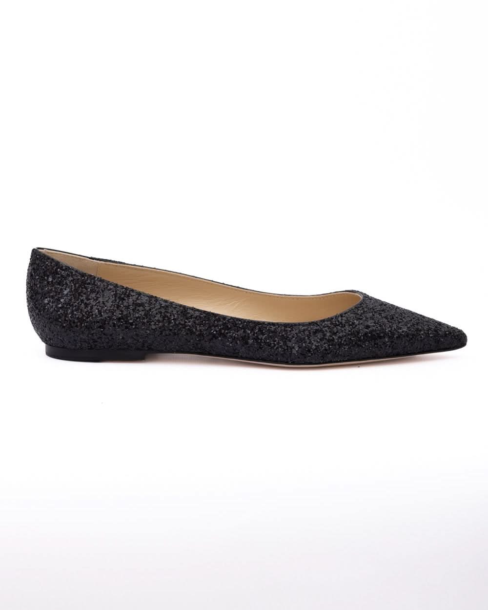 Jimmy Choo Black Coarse Glitter Fabric Alina Bellet Flat Glam Steals