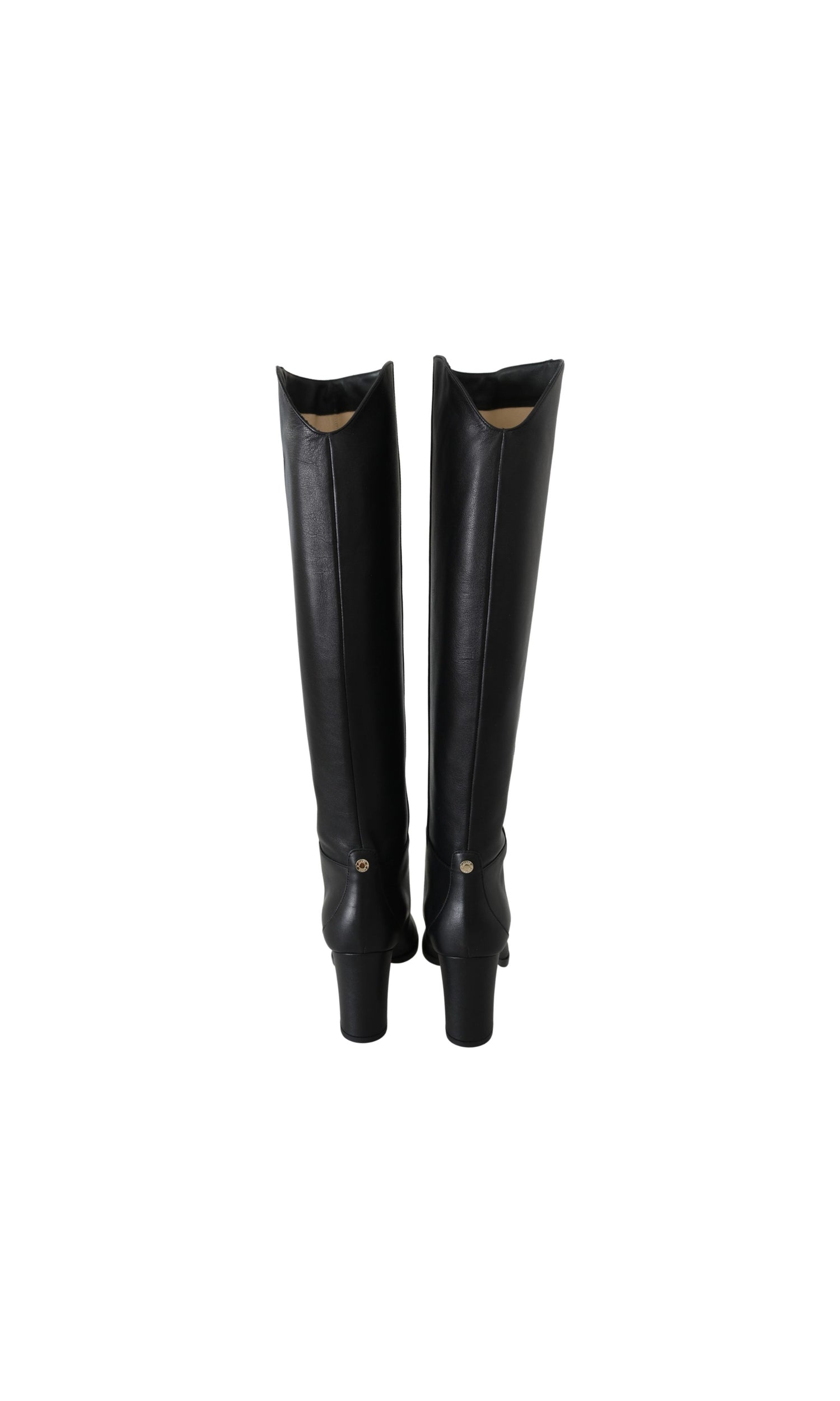 Jimmy Choo Black Leather Elegant Calf Heeled Boots Glam Steals