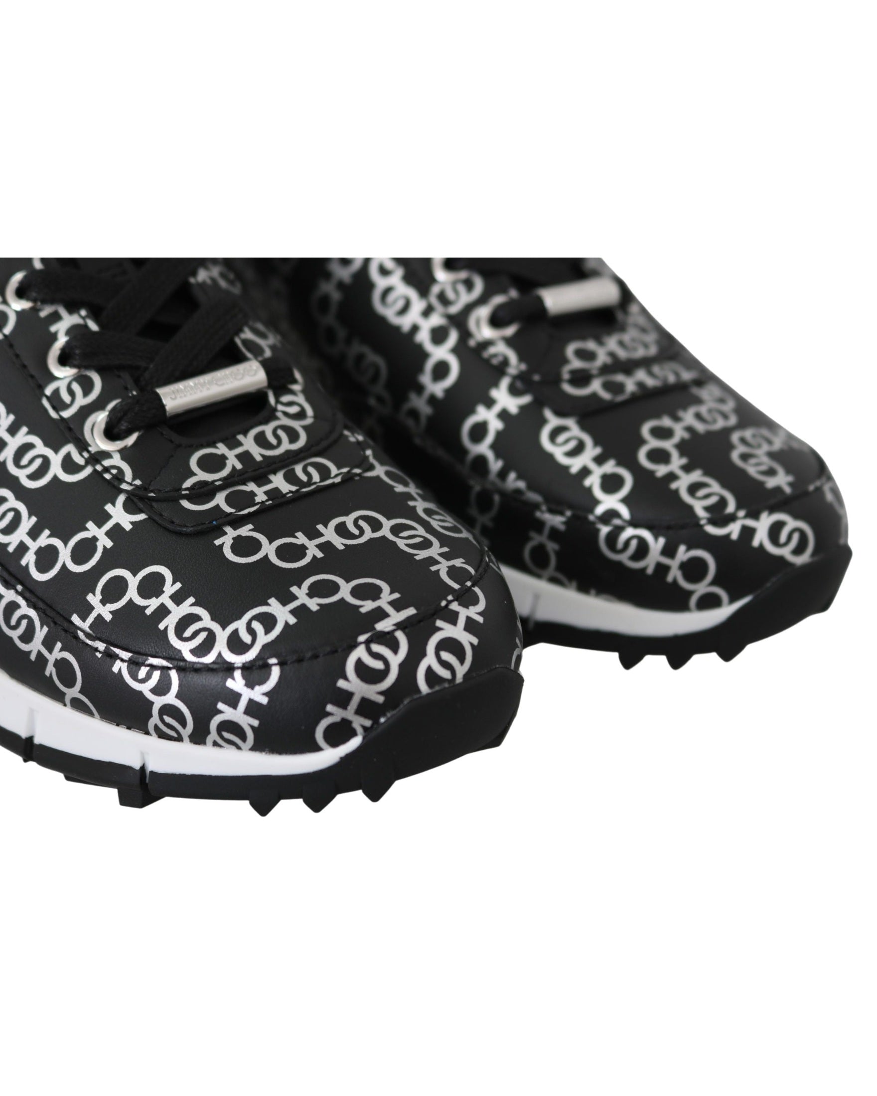 Jimmy Choo Black Leather Silver Monza Sneakers Glam Steals