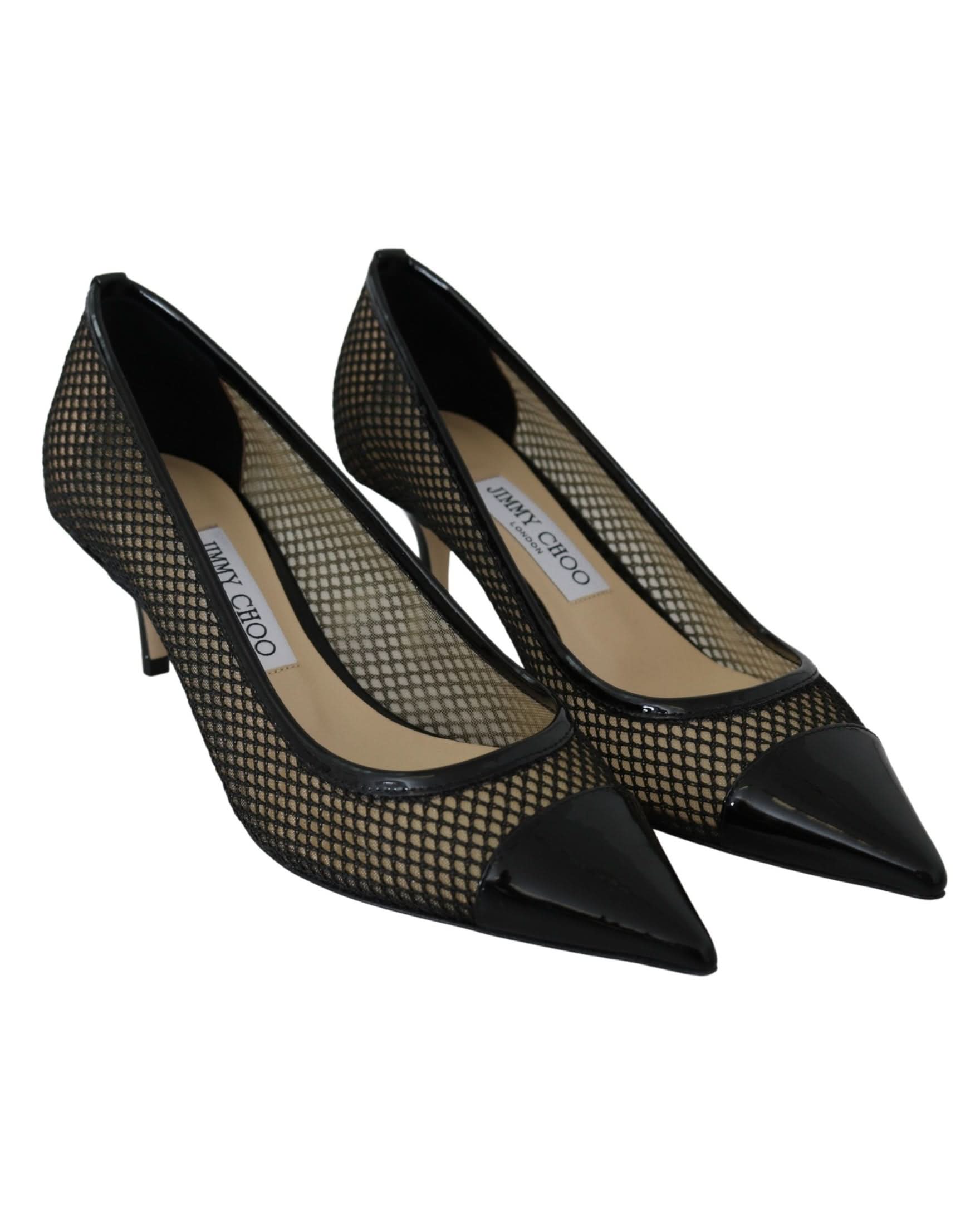Jimmy Choo Black Mesh Leather Amika 50 Pumps Heels