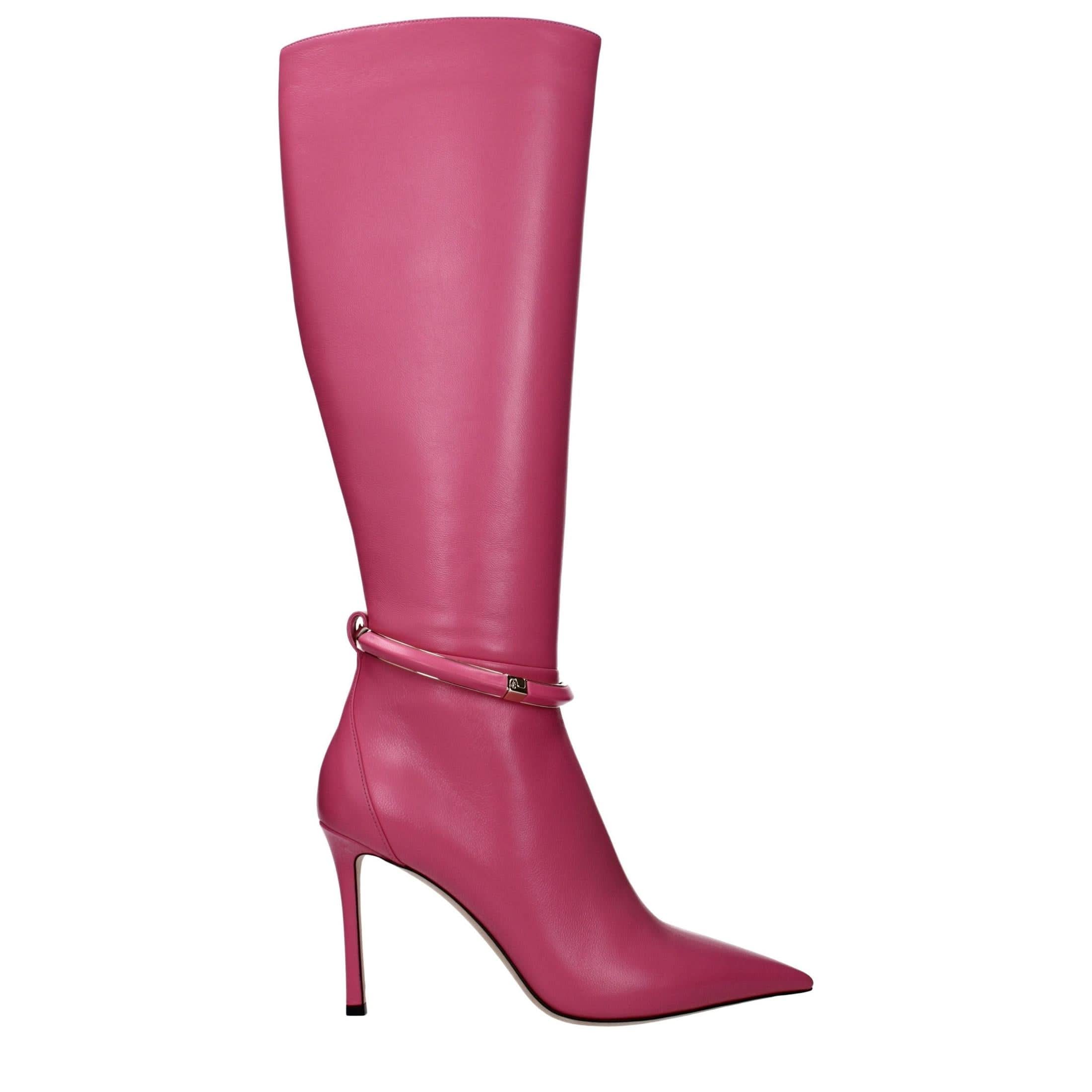 Jimmy Choo Pink Leather High Heel Boots Glam Steals