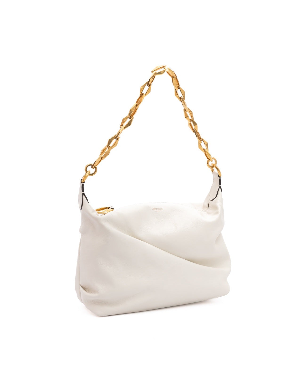 Jimmy Choo White Leather Diamond Hobo Shoulder Bag Glam Steals
