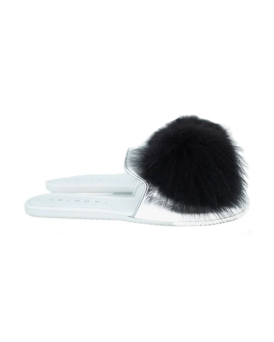 Joshua Sanders Silver Calfskin Mules Glam Steals