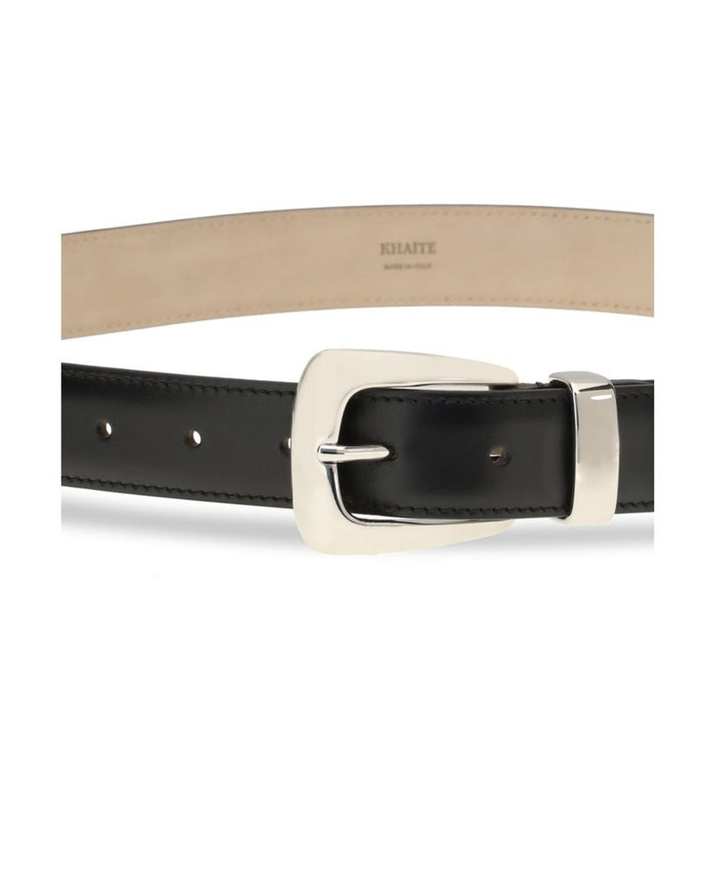 Khaite Black Calf Leather Bos Taurus Regular Belt Glam Steals