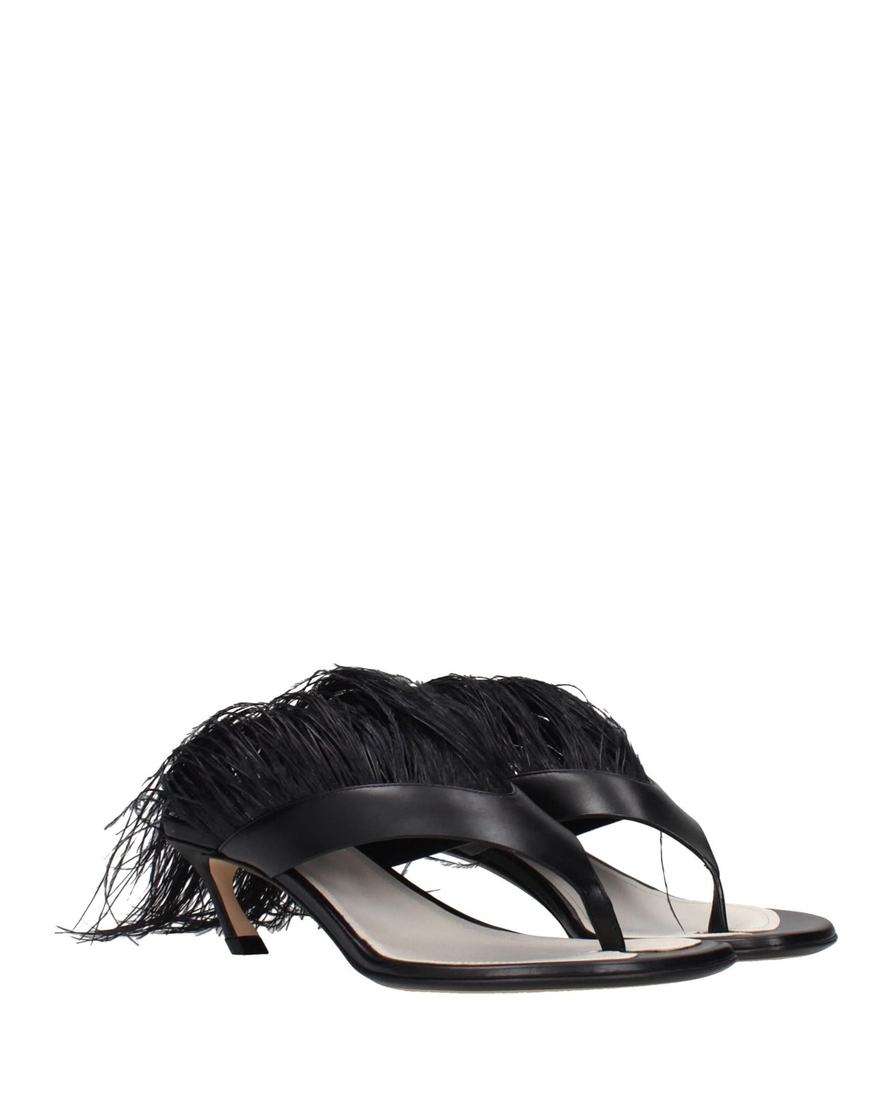 Lanvin Black Leather Flip Flop Sandals Heels