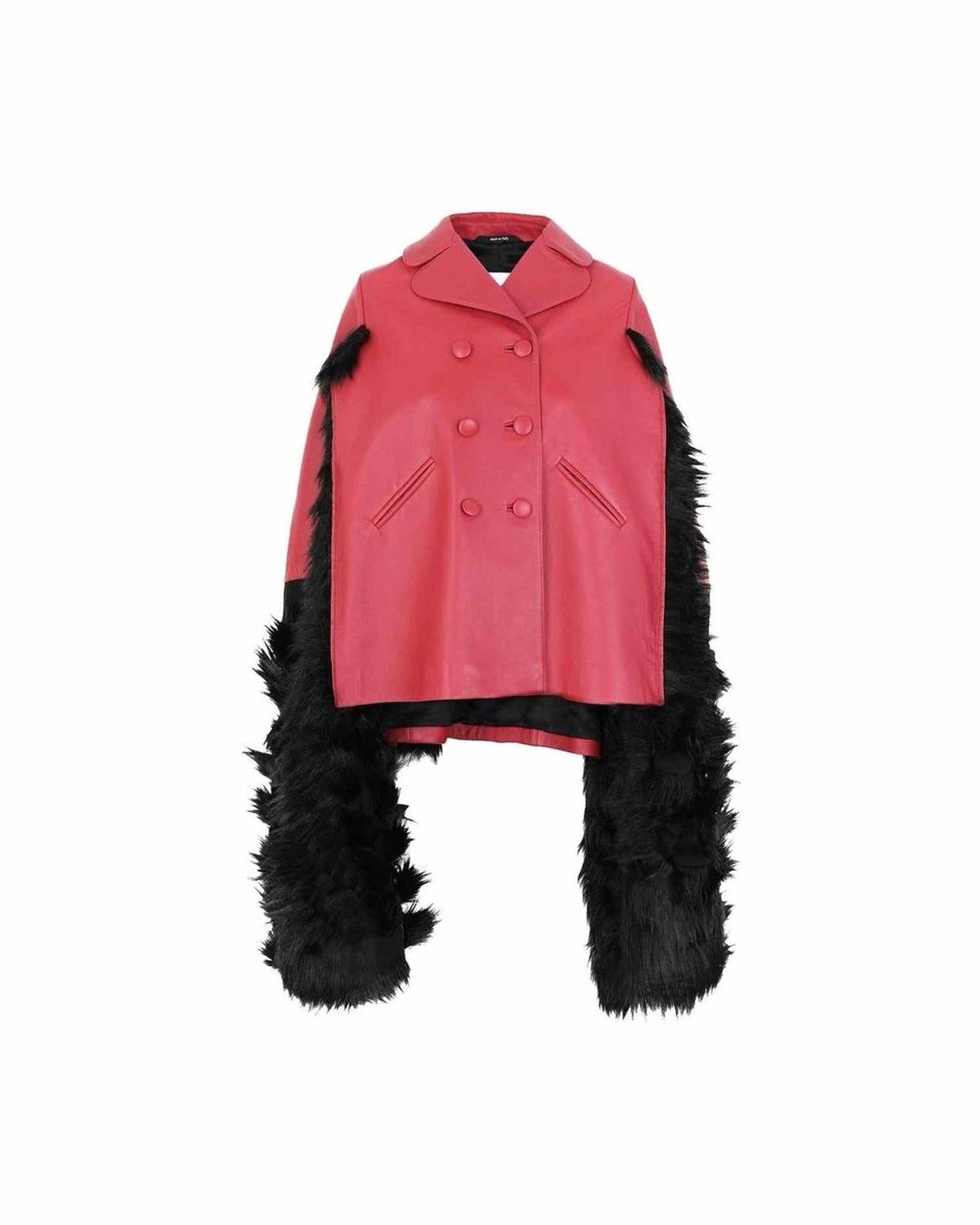 Maison Margiela Leather Faux Fur Trimmed Cape Jacket Glam Steals
