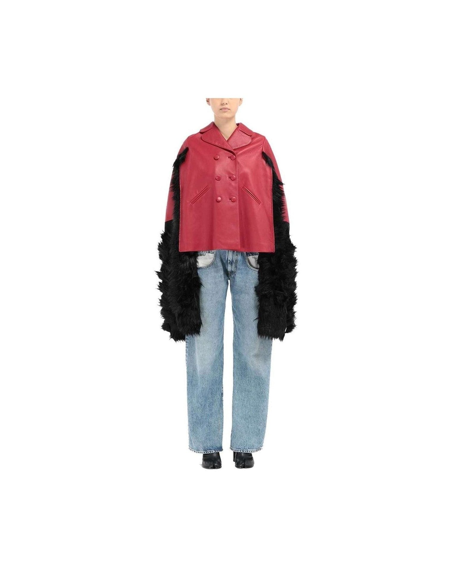 Maison Margiela Leather Faux Fur Trimmed Cape Jacket Glam Steals