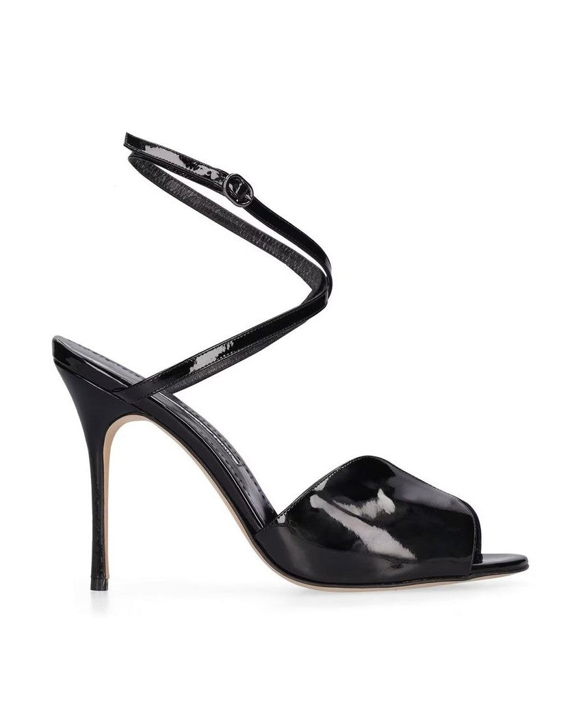 Manolo Blahnik Black Calfskin Stiletto Heel Sandals Glam Steals
