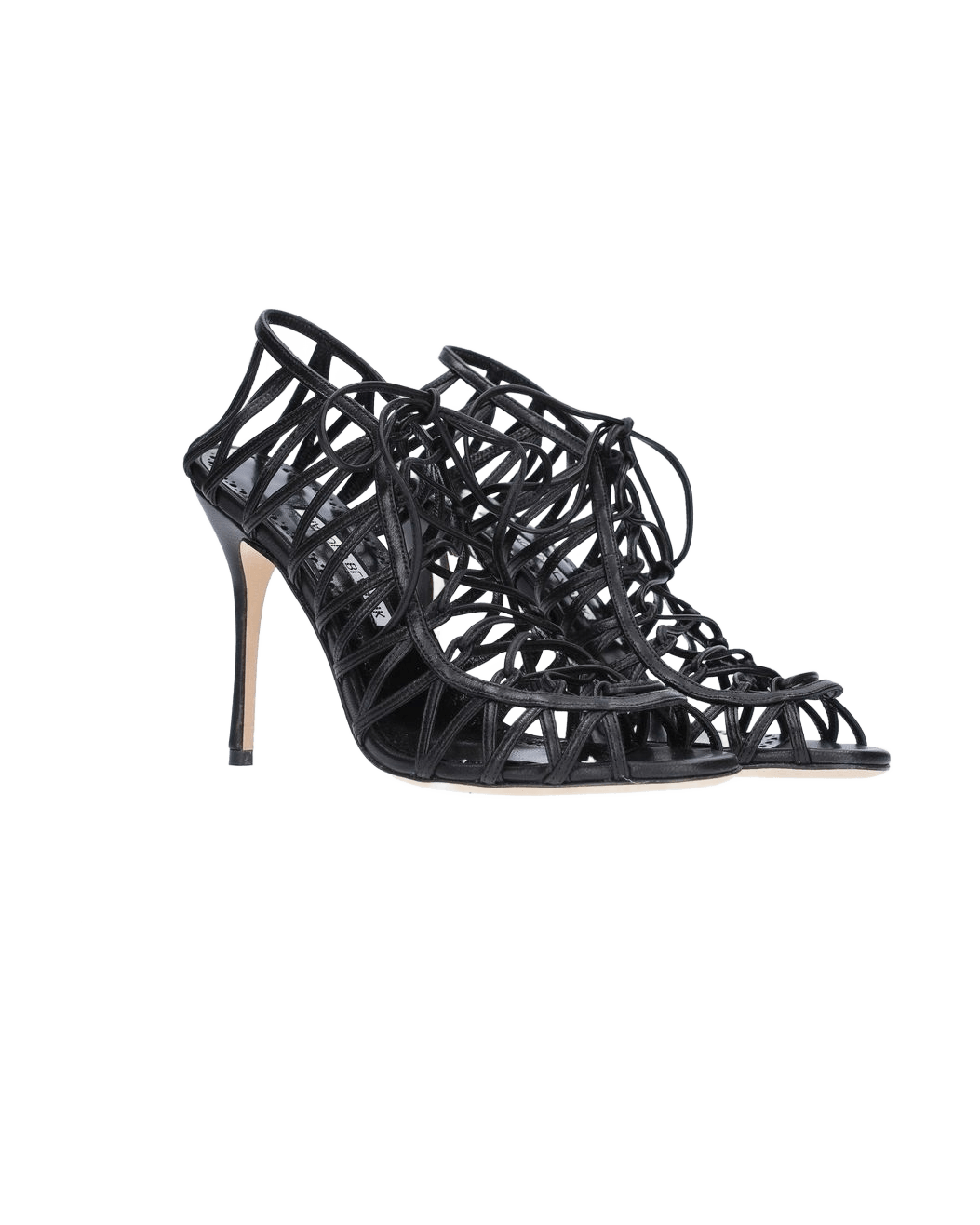 Manolo Blahnik Black Leather Lace-Up Sandals Glam Steals