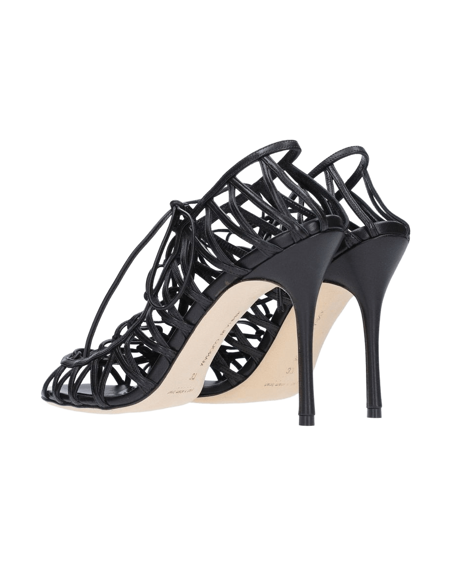Manolo Blahnik Black Leather Lace-Up Sandals Glam Steals