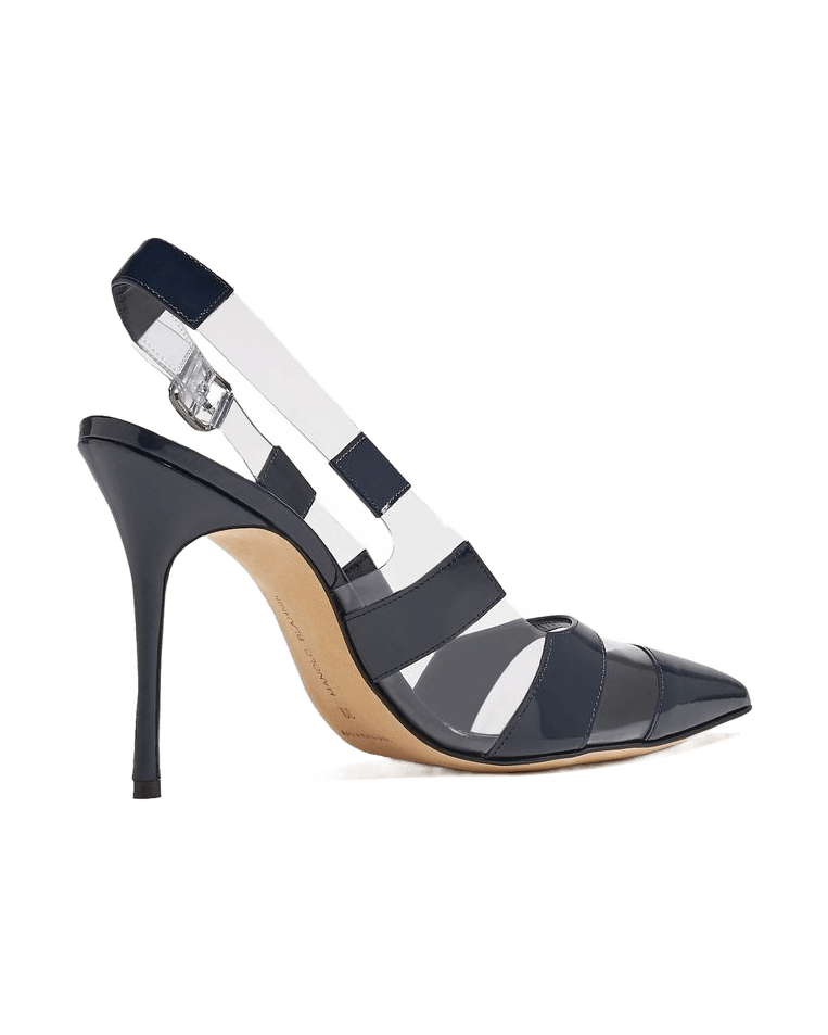Manolo Blahnik Blue Calfskin Striped Slingback Heels Glam Steals