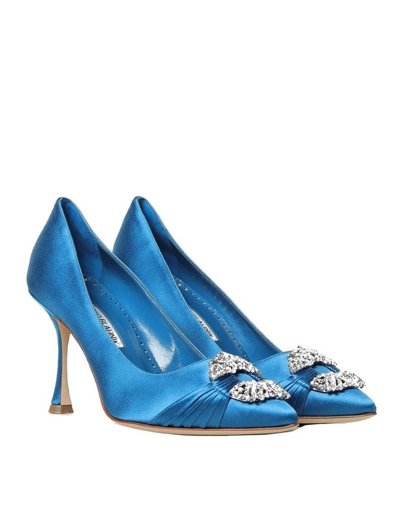 Manolo Blahnik Blue Silk High Heel Pumps