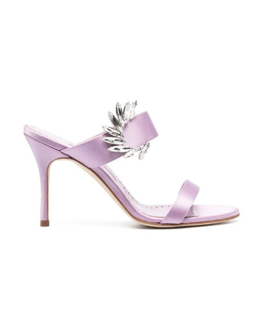 Manolo Blahnik Purple Silk Stiletto Heel Sandals Heels