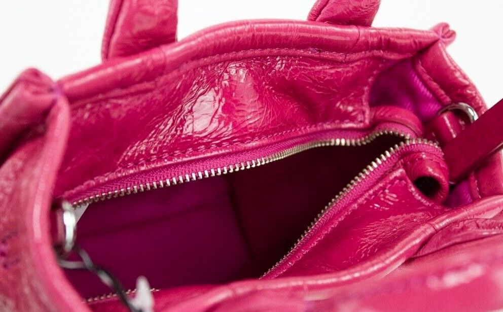 Marc Jacobs The Shiny Crinkle Micro Tote Magenta Leather Crossbody Bag Handbag Glam Steals