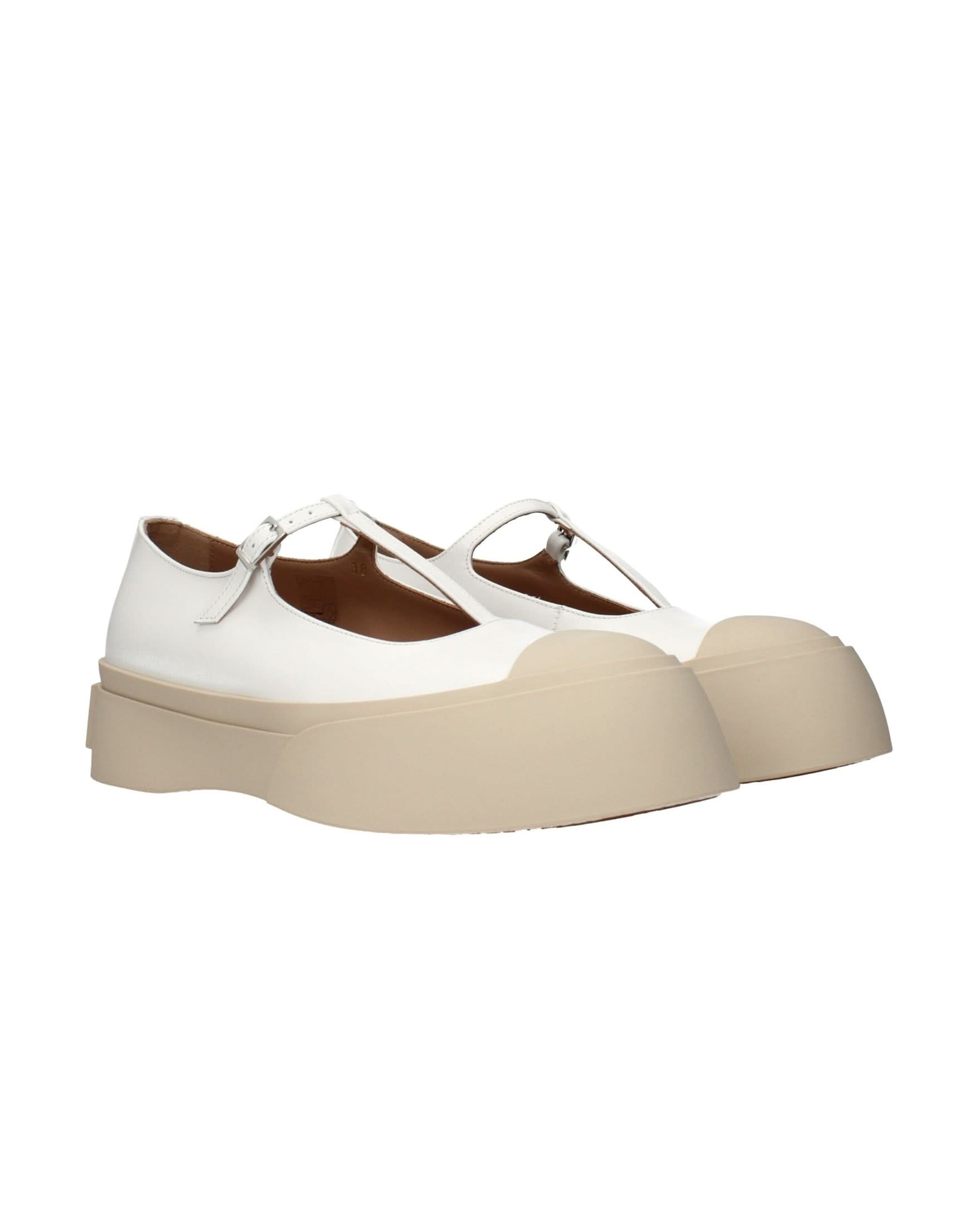 Marni White Leather Slip On Loafers Flats