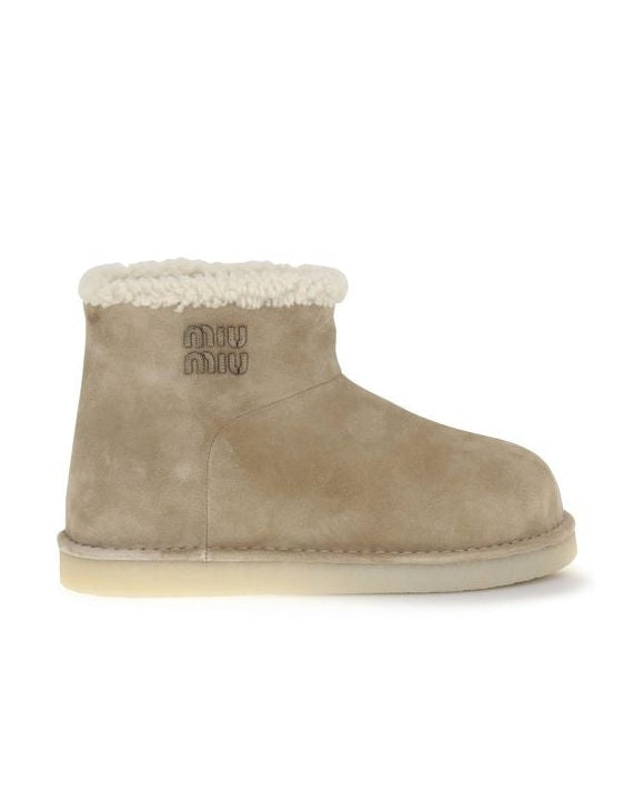 Miu Miu Beige Leather Flat Boots