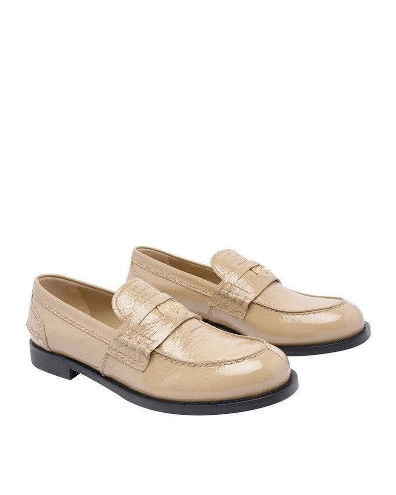 Miu Miu Beige Leather Slip On Loafers Glam Steals
