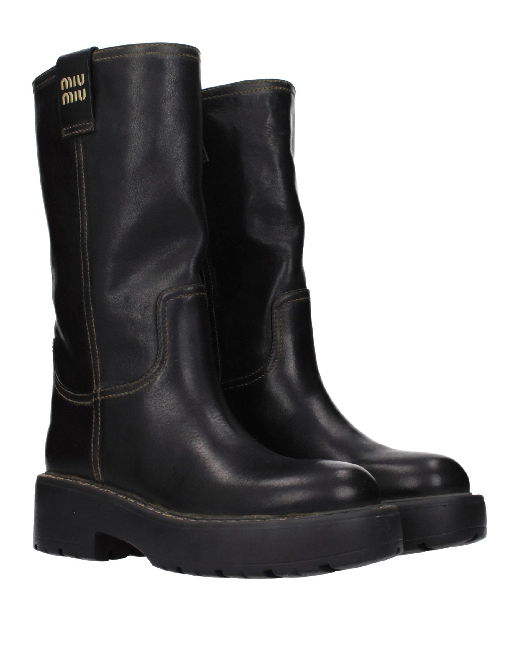 Miu Miu Black Leather Flat Boots Glam Steals