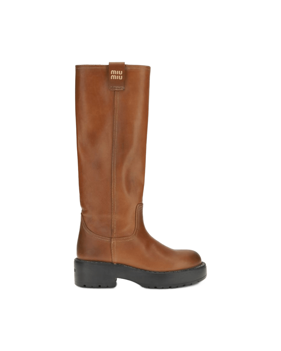 Miu Miu Brown Calf Leather Bos Taurus Boots Glam Steals