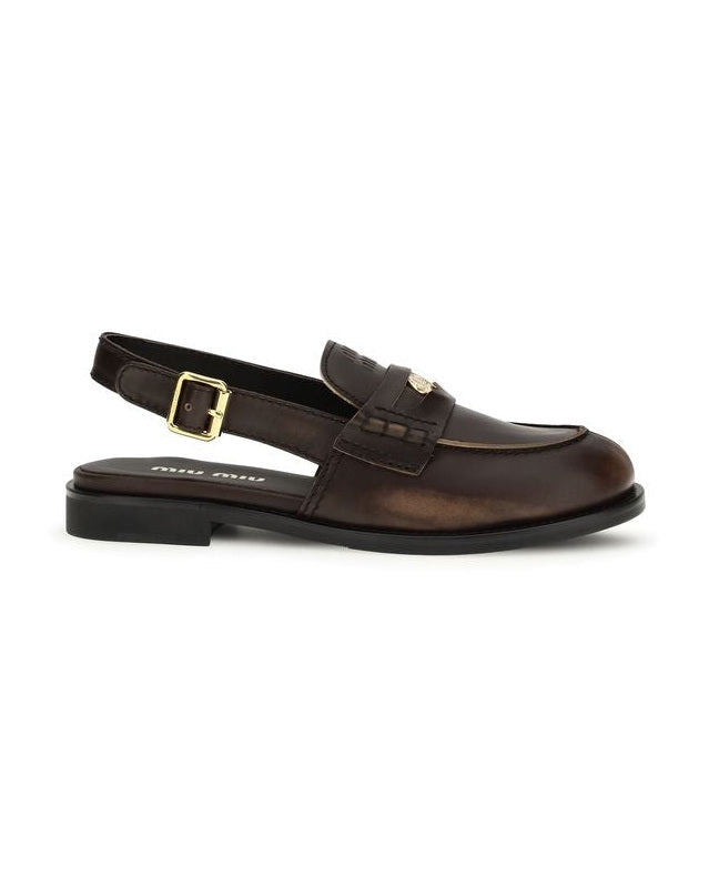 Miu Miu Brown Calf Leather Bos Taurus Slip On Loafers