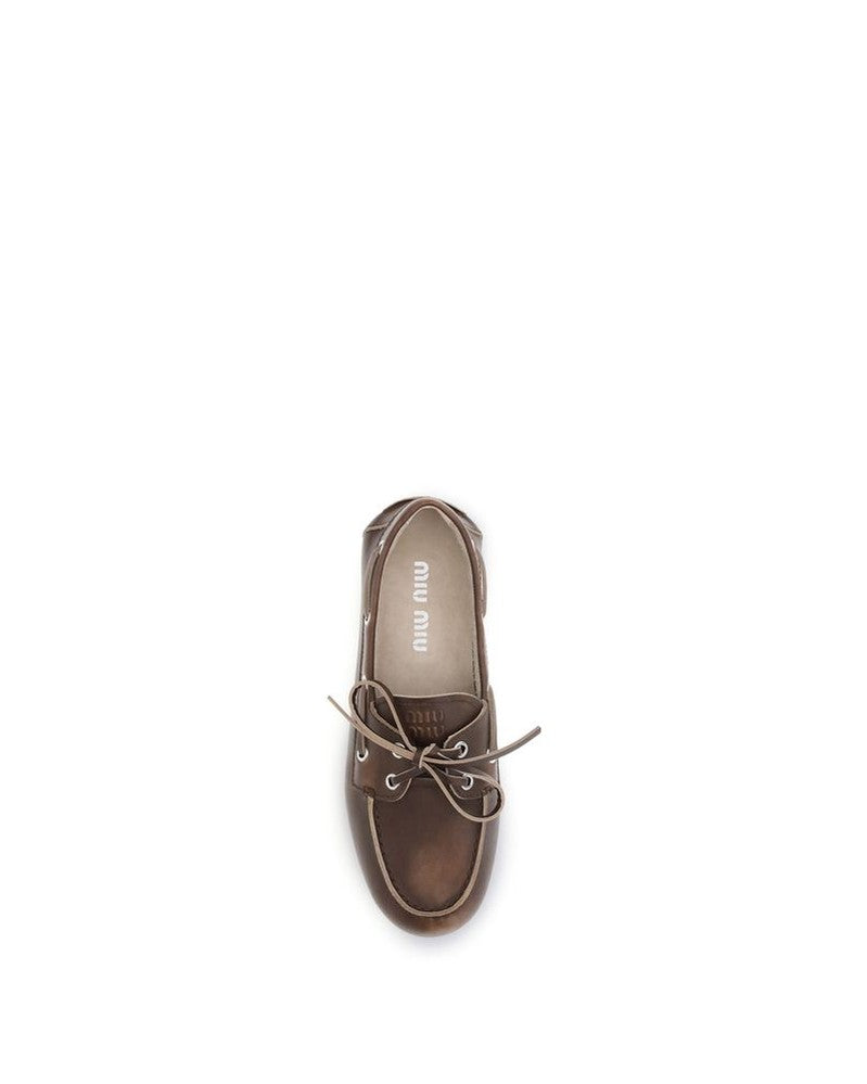 Miu Miu Brown Calf Leather Bos Taurus Slip On Loafers Glam Steals