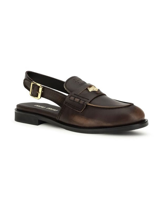 Miu Miu Brown Calf Leather Bos Taurus Slip On Loafers