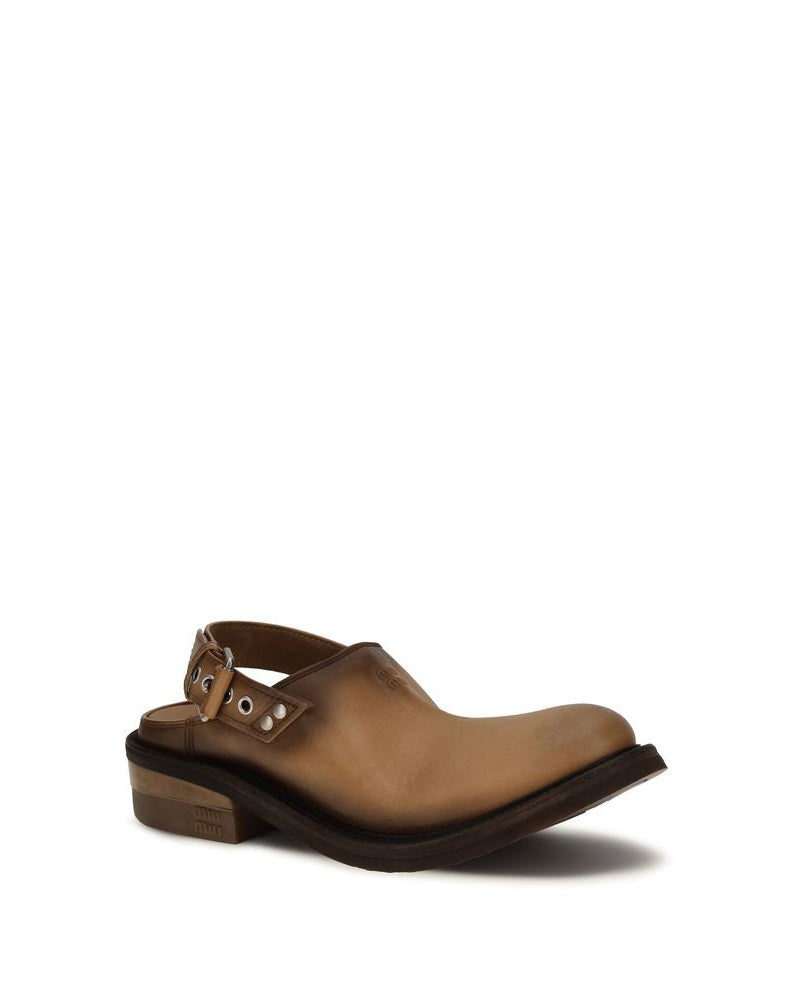 Miu Miu Brown Leather Calf Bos Taurus Mules Glam Steals