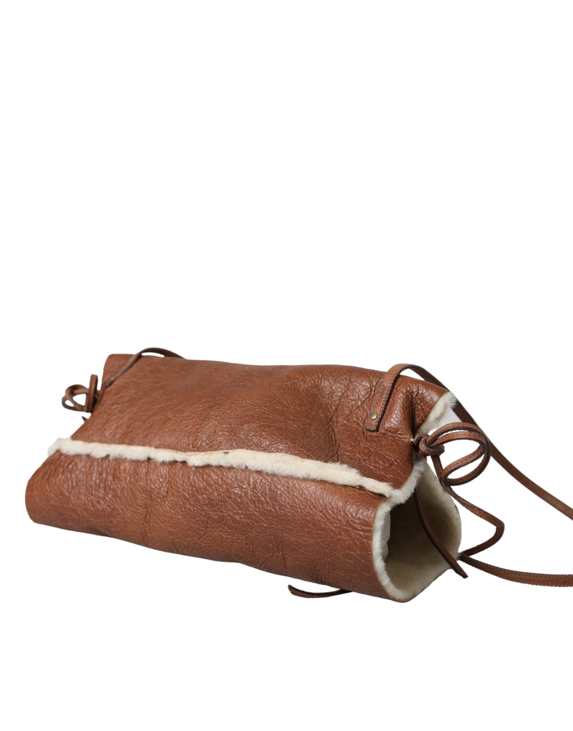 Miu Miu Brown Leather Fur Inner Lining Neck Strap Winterfleece Handwarmer Glam Steals