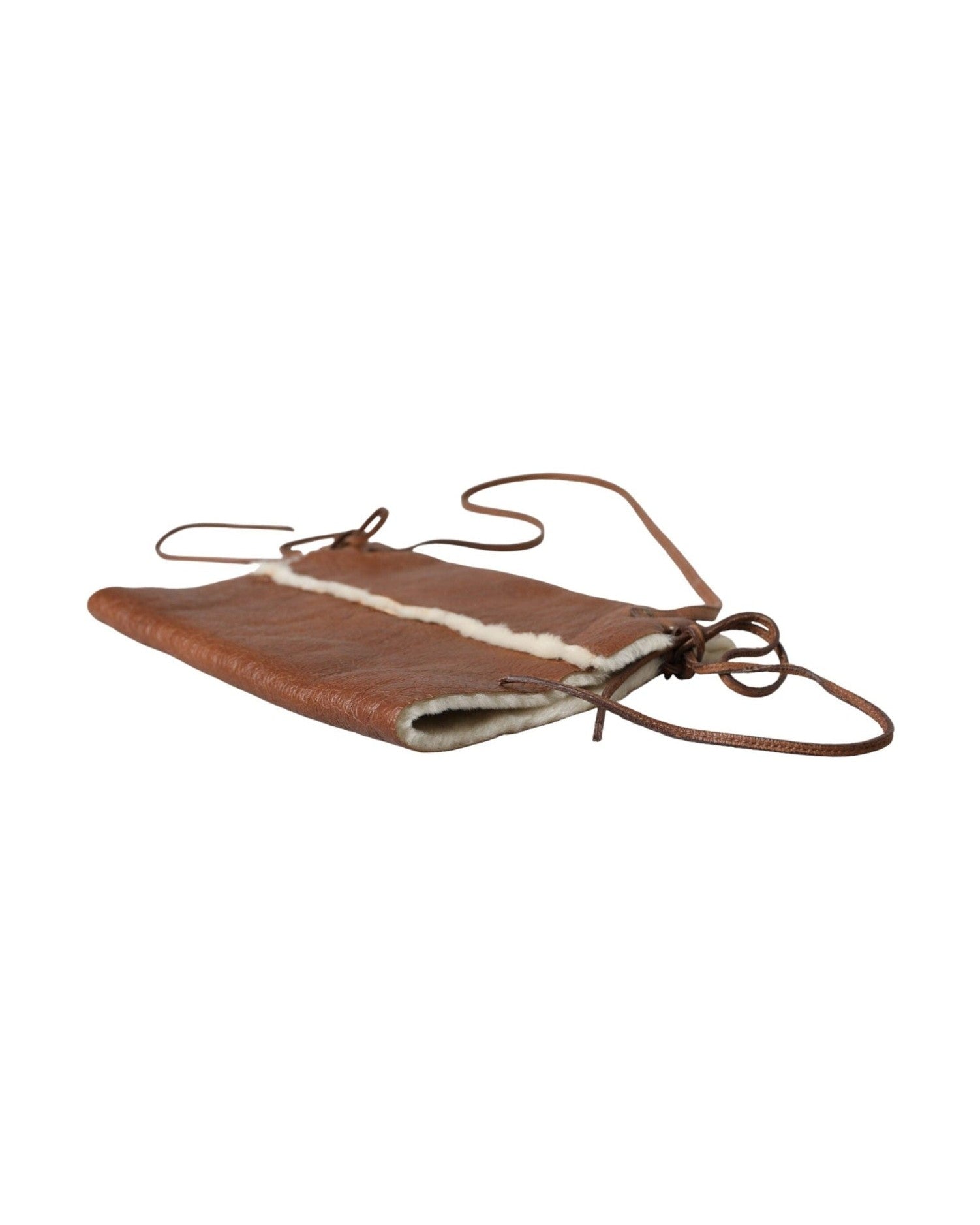 Miu Miu Brown Leather Fur Inner Lining Neck Strap Winterfleece Handwarmer Glam Steals