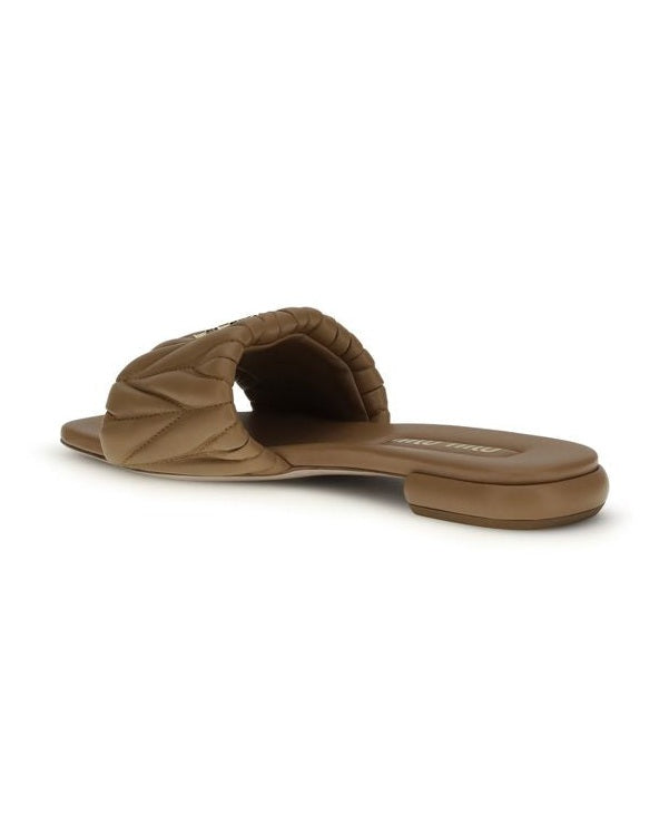 Miu Miu Calf Leather Bos Taurus Flat Sandals Flats
