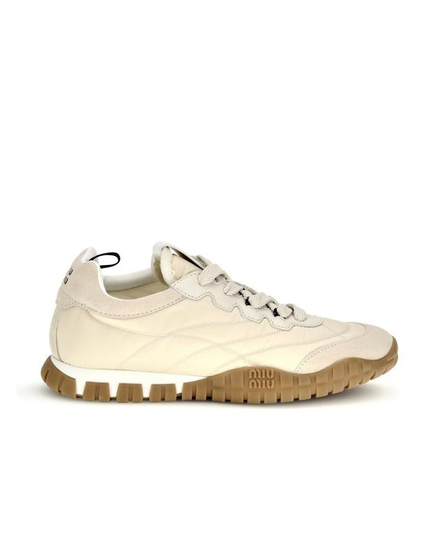 Miu Miu Cream Recycled Polyamide Athletic Sneakers Glam Steals