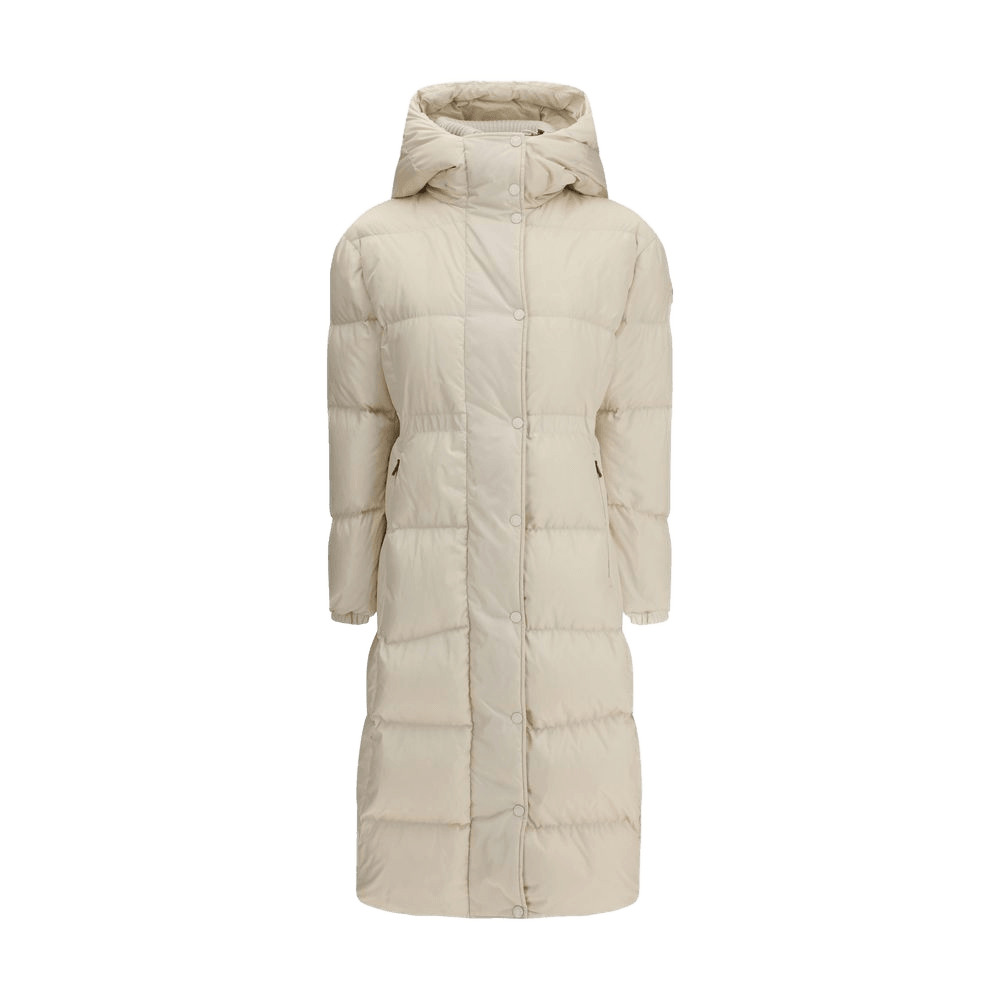 Moncler The long Down Jacket with hood and wool trims Glam Steals