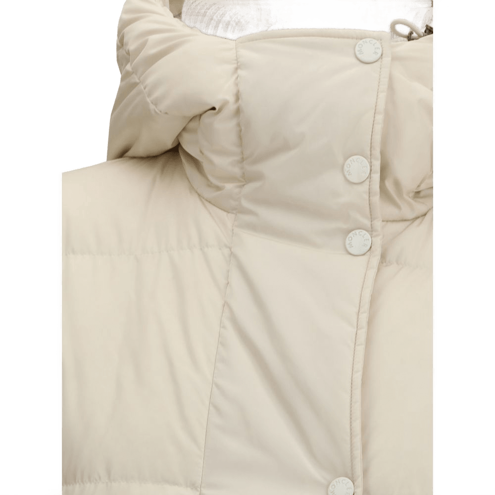 Moncler The long Down Jacket with hood and wool trims Glam Steals