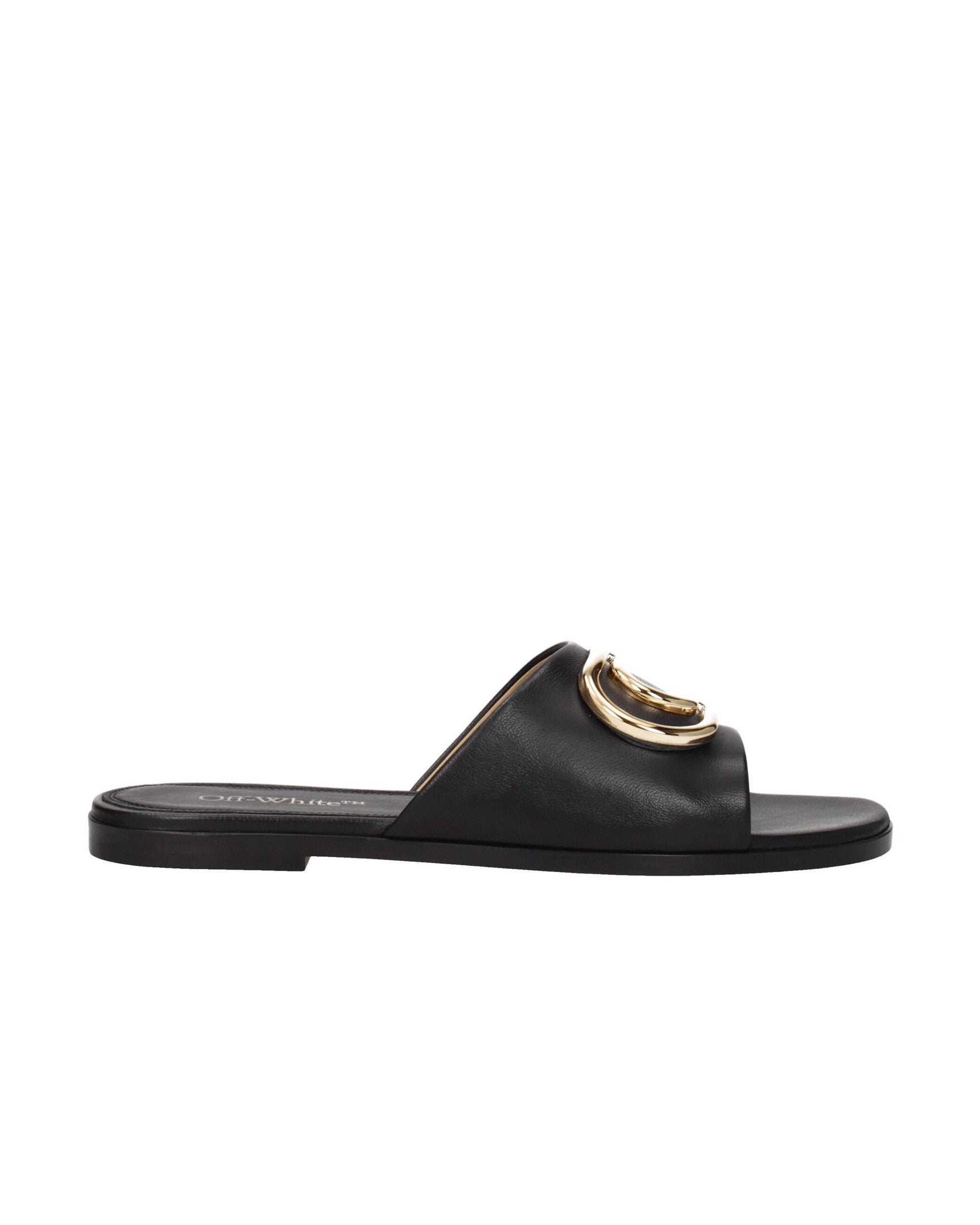 Off-White Black Leather Slippers Sandals Glam Steals