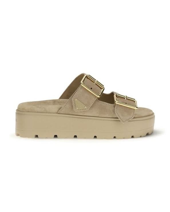 Prada Beige Leather Calf Bos Taurus Platform Sandals