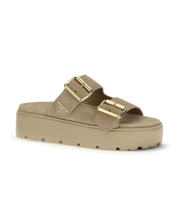 Prada Beige Leather Calf Bos Taurus Platform Sandals