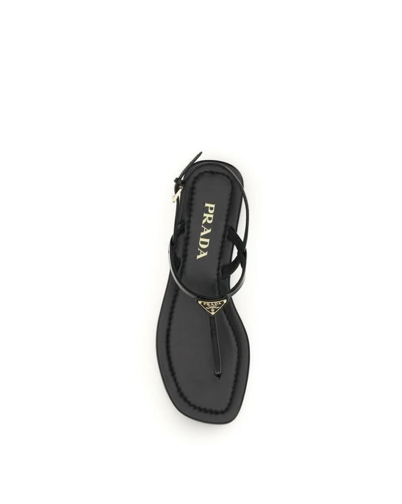 Prada Black Calf Leather Bos Taurus Flip Flop Sandals